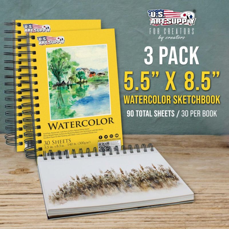 Pack de 3 blocs de papel de acuarela U.S. Art Supply 14 x 22 cm