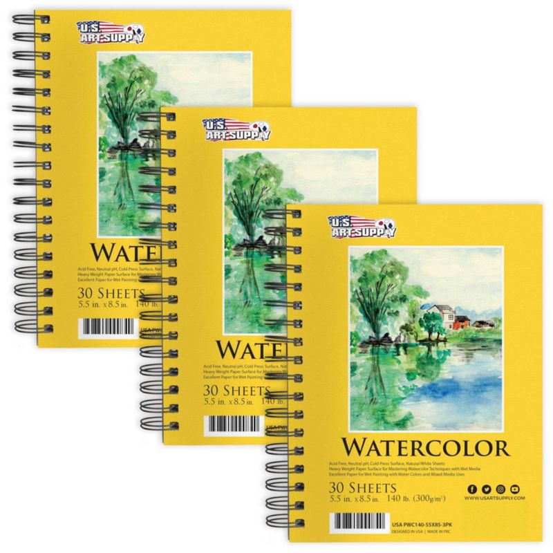 Pack de 3 blocs de papel de acuarela U.S. Art Supply 14 x 22 cm
