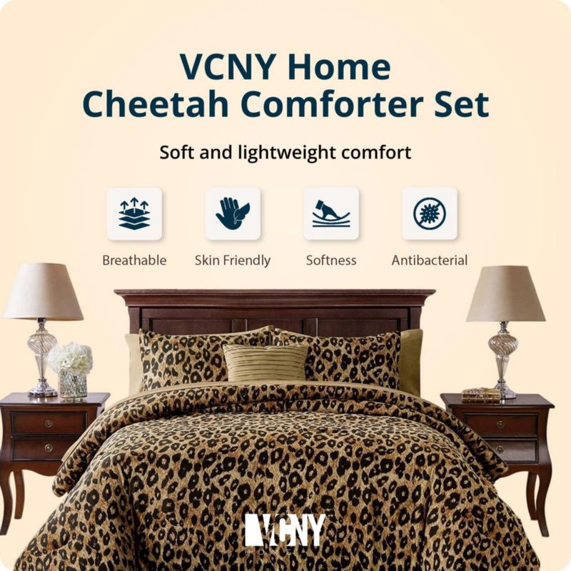 Juego de cama VCNY Home Queen de 8 piezas con estampado de guepardo