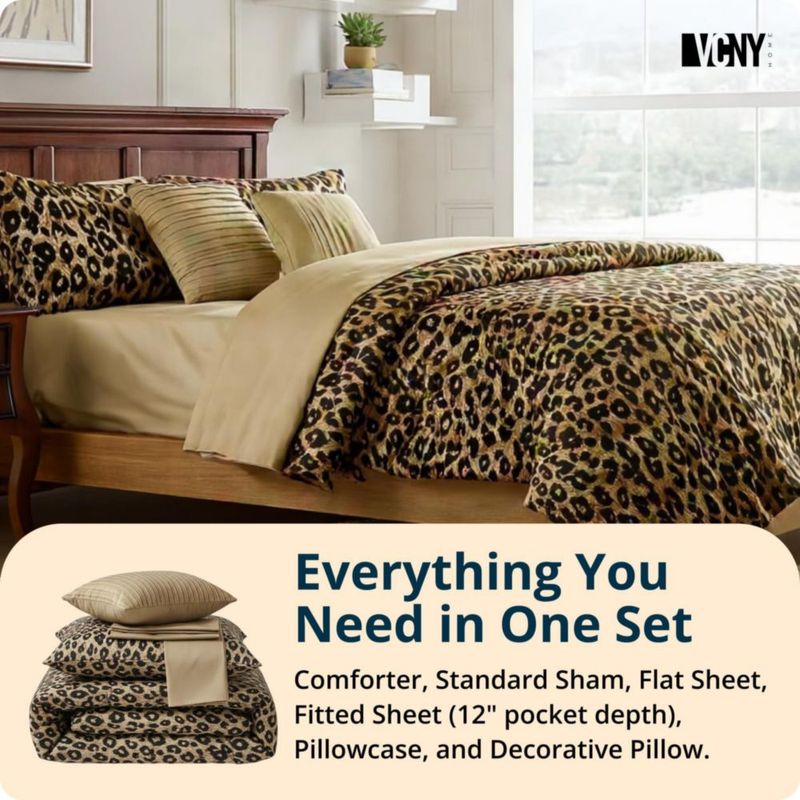 Juego de cama VCNY Home Queen de 8 piezas con estampado de guepardo