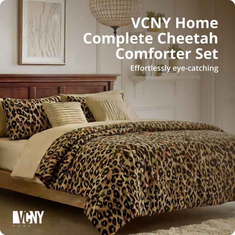 Juego de cama VCNY Home Queen de 8 piezas con estampado de guepardo