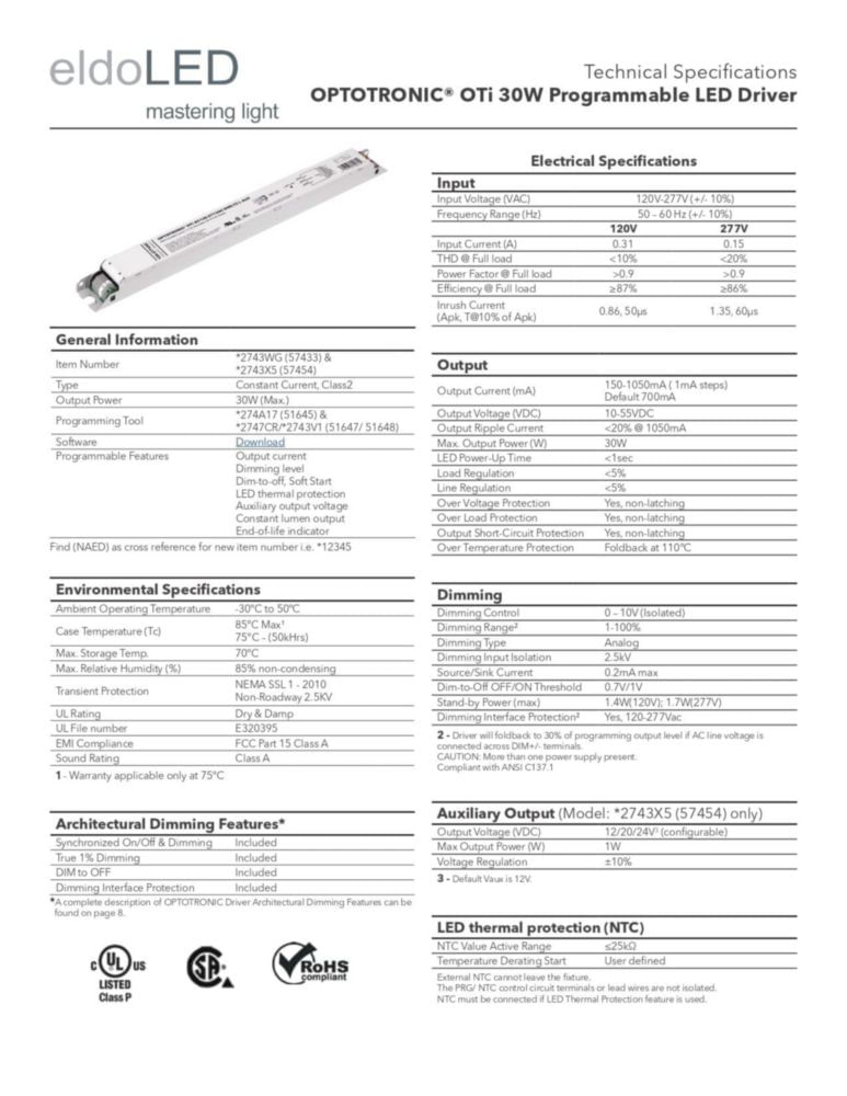 Controlador LED OSRAM 30W 120/277V Regulable OTi DIM-1