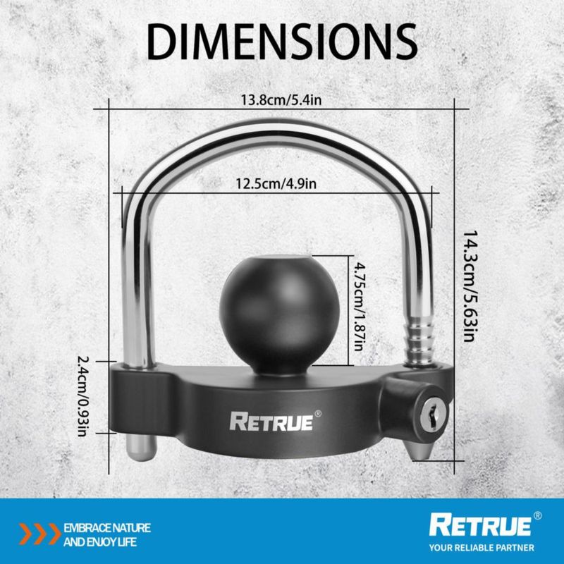 Candado de Acoplador RETRUE Ajustable 1‑7/8"‑2‑5/16" Negro Mate