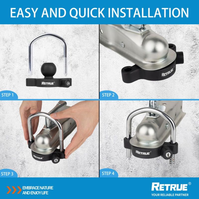 Candado de Acoplador RETRUE Ajustable 1‑7/8"‑2‑5/16" Negro Mate