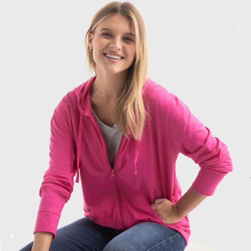 Sudadera con capucha y cremallera completa Hanes para mujer talla M color amaranto tejido slub