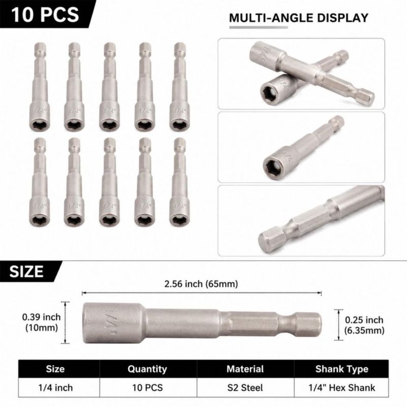 Juego de Destornilladores de Tuercas Bestgle 10 piezas 1/4" Cambio rápido