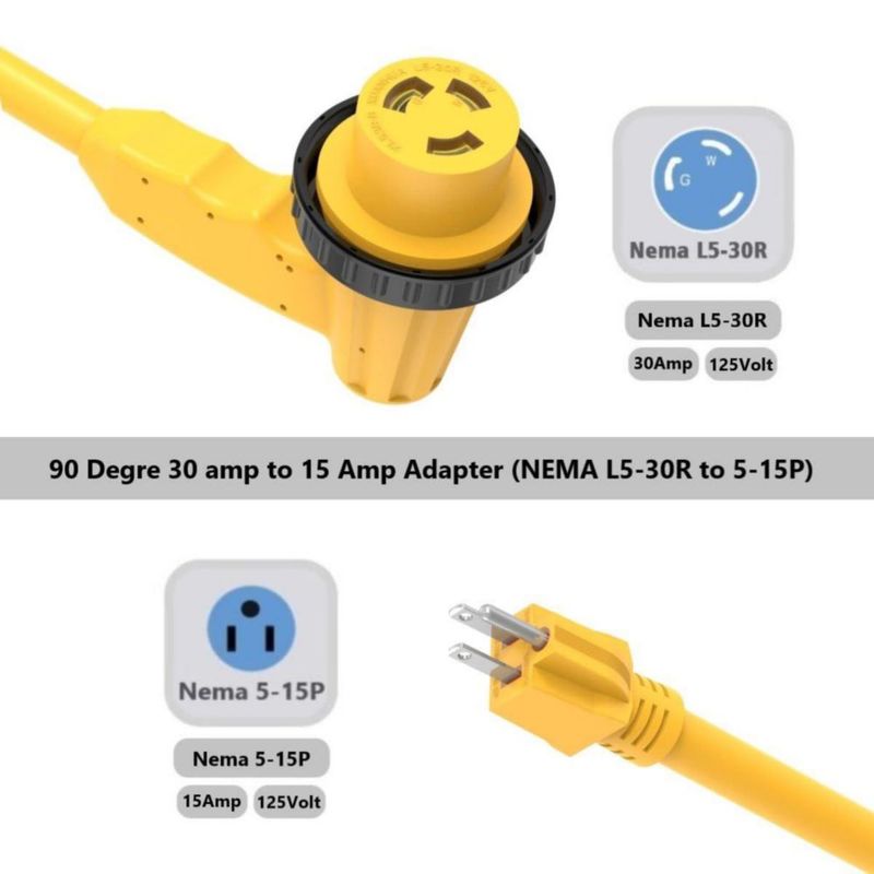 Cable de alimentación ADCAUDX 30A a 110V 1 pie (30 cm) L5-30R/5-15P