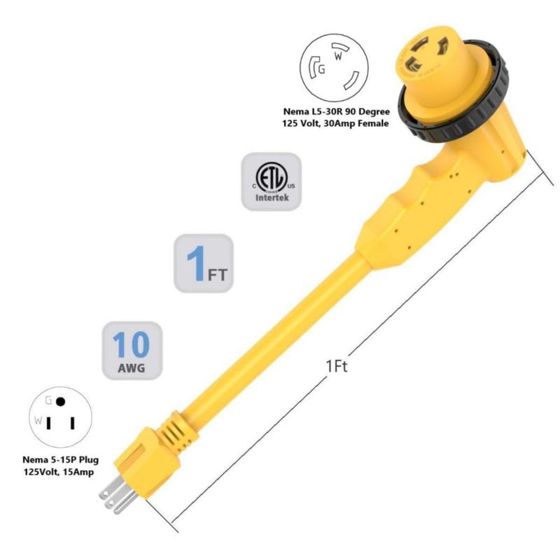 Cable de alimentación ADCAUDX 30A a 110V 1 pie (30 cm) L5-30R/5-15P