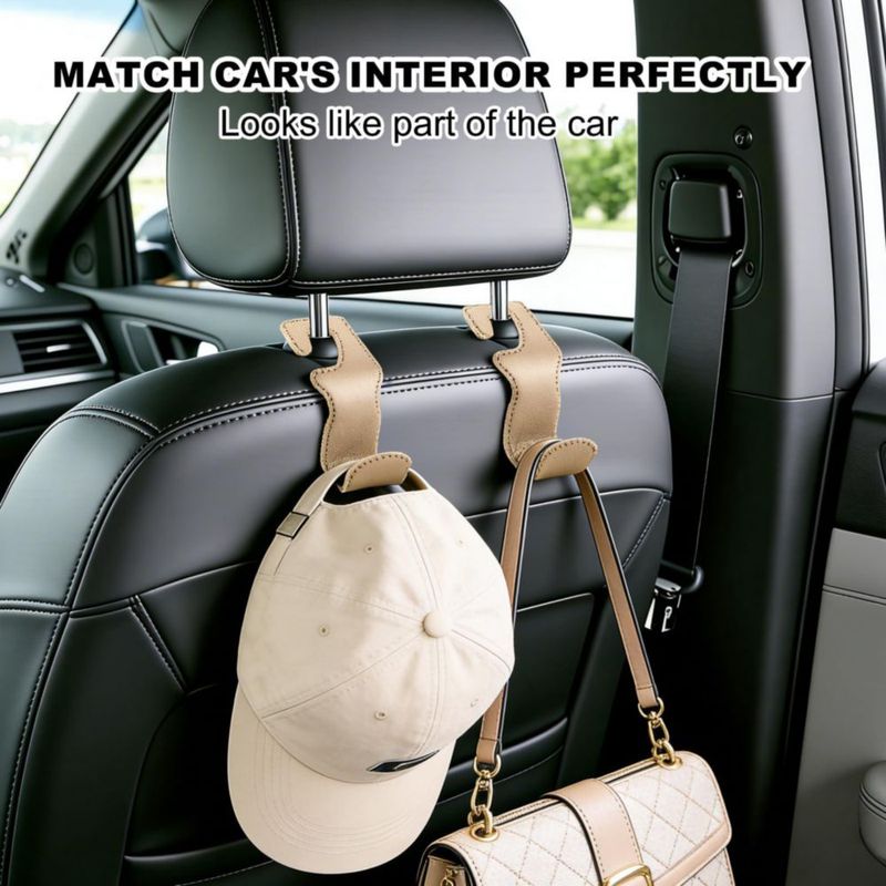 Ganchos para reposacabezas de coche EldHus Pack de 4 Beige Cuero 227 kg
