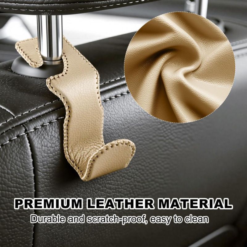 Ganchos para reposacabezas de coche EldHus Pack de 4 Beige Cuero 227 kg
