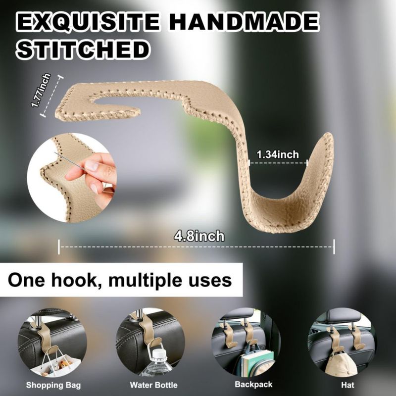 Ganchos para reposacabezas de coche EldHus Pack de 4 Beige Cuero 227 kg