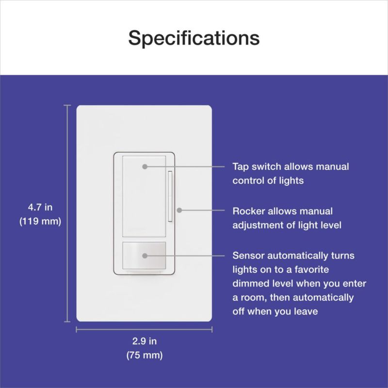 Interruptor sensor de movimiento Lutron MS-Z101-WH 8 A 120‑277 V blanco