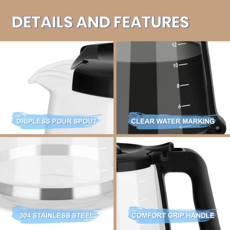 Jarra de Café Syuebrew 12 Tazas Compatible con Mr. Coffee