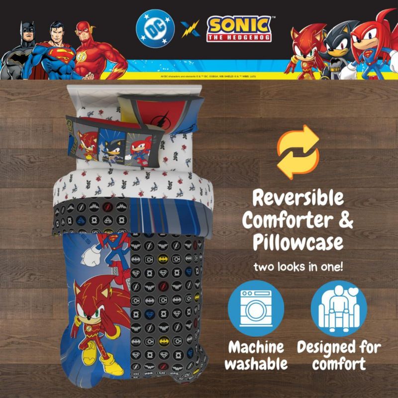 Juego de ropa de cama Franco Full 5 piezas con licencia oficial DC x Sonic The Hedgehog