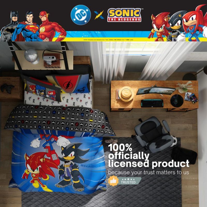 Juego de ropa de cama Franco Full 5 piezas con licencia oficial DC x Sonic The Hedgehog