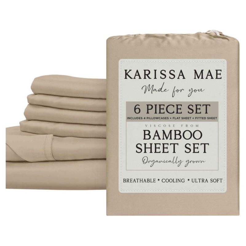Juego de sábanas KARISSA MAE Queen 6 piezas de viscosa de bambú