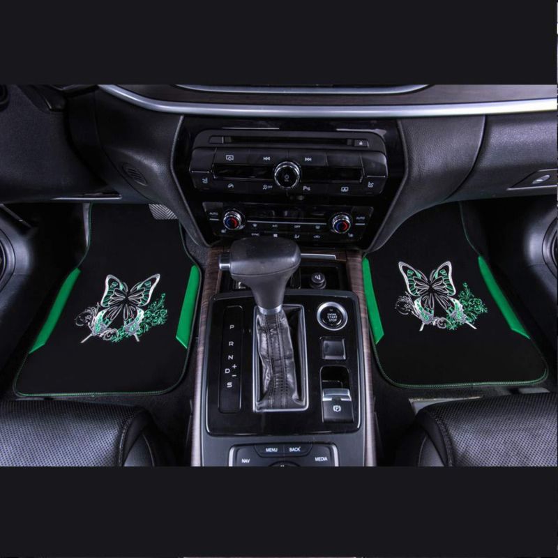 Alfombrillas de coche CAR PASS bordadas - Pack de 4 - Negro/Verde