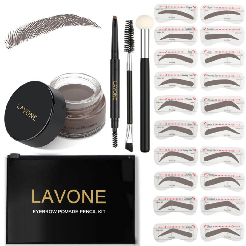 Kit de Cejas LAVONE: Lápiz Impermeable Pomada y Plantillas