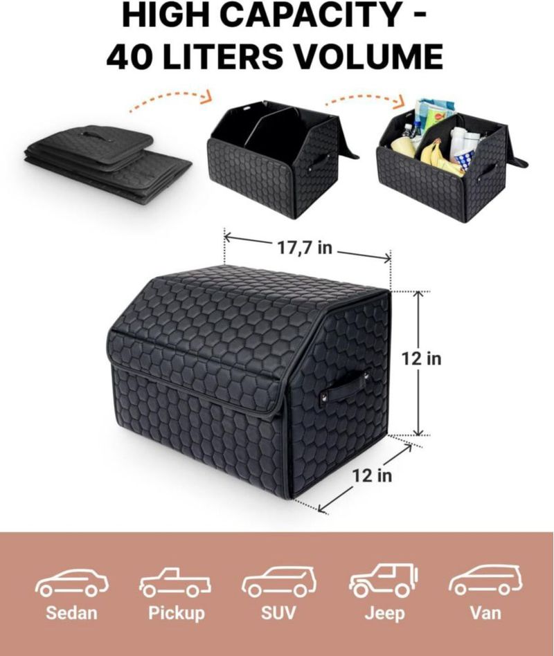 CADDY Owleys Organizador de Maletero de 45 cm Cuero PU Negro 40 L