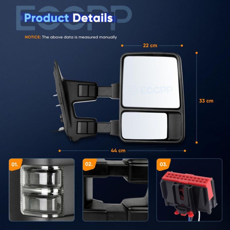 Espejo de remolque ECCPP para Ford F250/350/450/550 (2008‑2016) Lado derecho