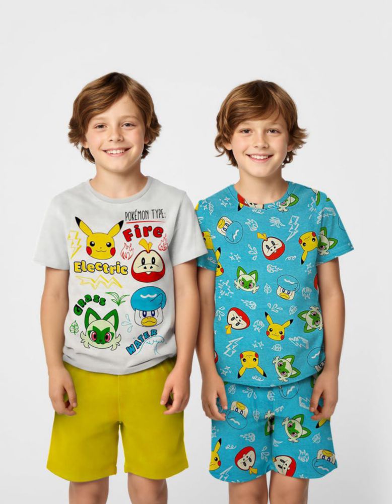 Conjunto de pijama Pokémon de 4 piezas de algodón de manga corta