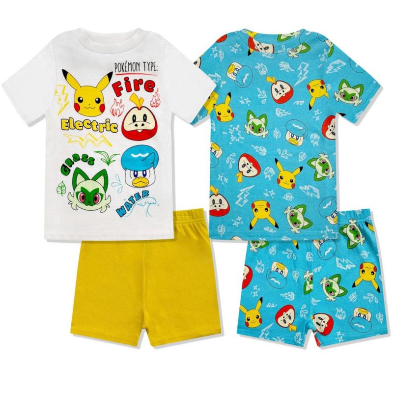 Conjunto de pijama Pokémon de 4 piezas de algodón de manga corta