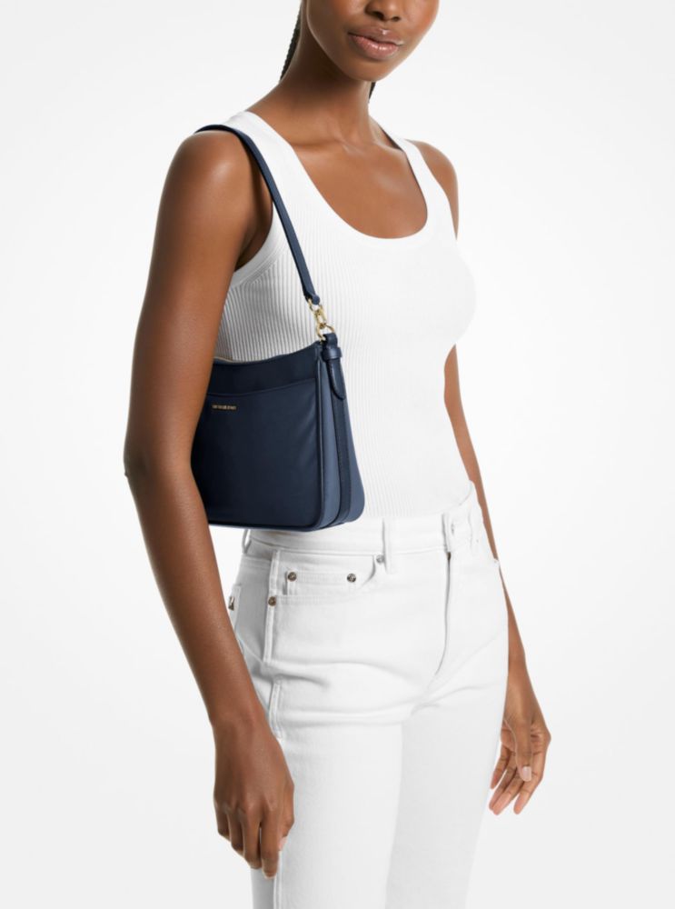 Bolso de mano Michael Kors Jet Set mediano de nylon azul marino 28 cm