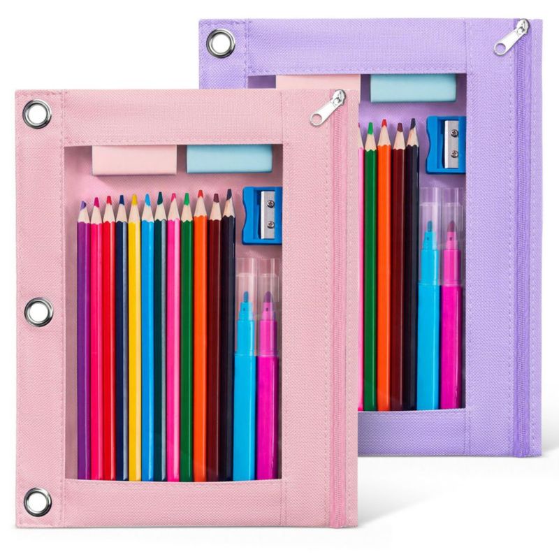 Estuche para lápices Sooez pack de 2 rosa y púrpura 25 × 18 cm