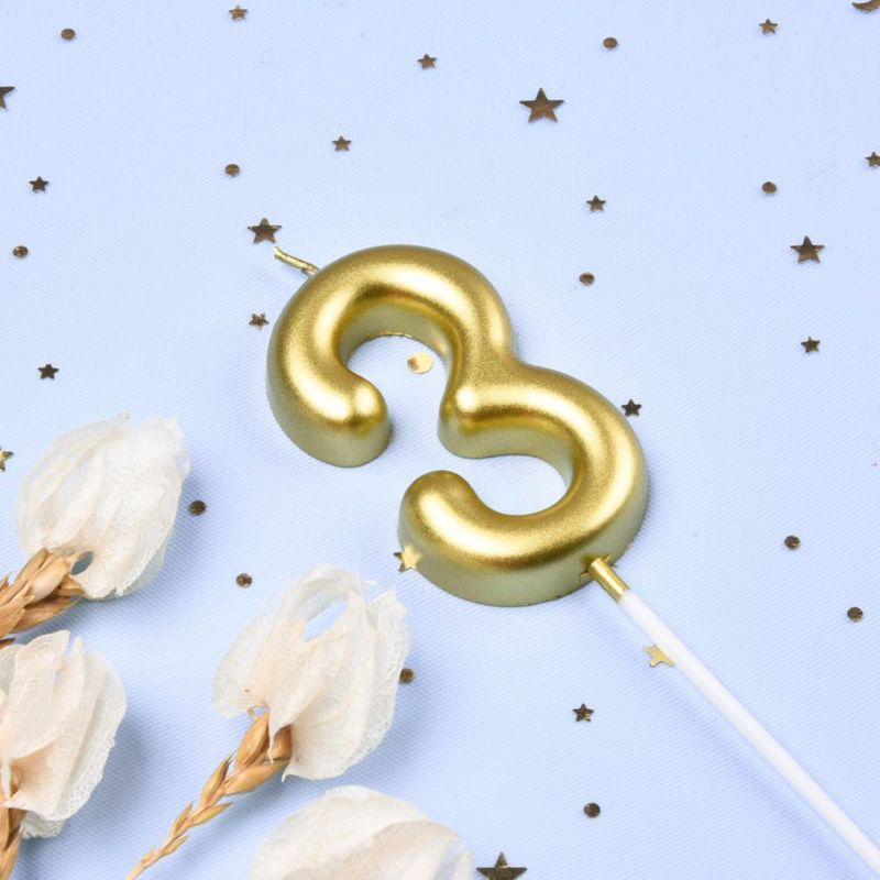 Vela de Cumpleaños Número 3 en Oro de 7 cm – CAKE CODE
