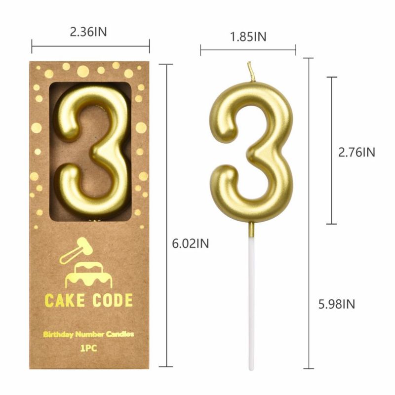 Vela de Cumpleaños Número 3 en Oro de 7 cm – CAKE CODE