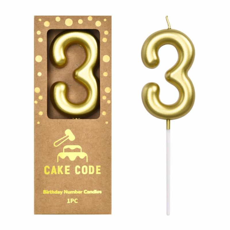Vela de Cumpleaños Número 3 en Oro de 7 cm – CAKE CODE
