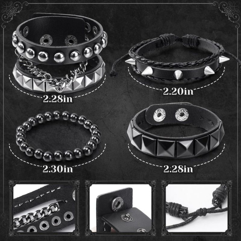 Juego de 4 Pulseras Punk Addveyra con Tachuelas – Color Negro