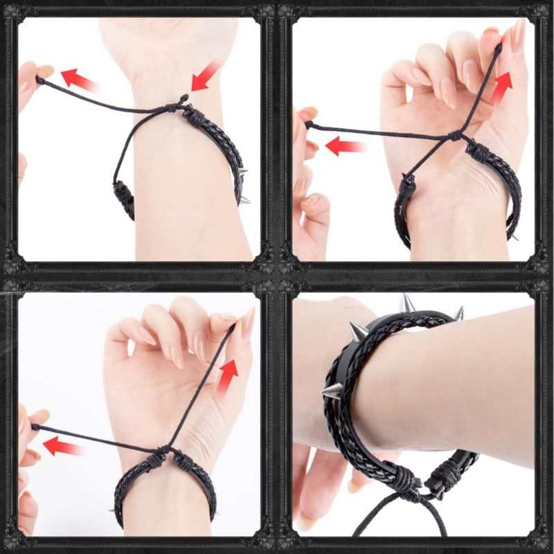 Juego de 4 Pulseras Punk Addveyra con Tachuelas – Color Negro