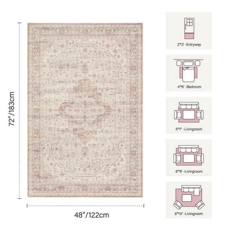 Alfombra Rugxara 122x183 cm Rosa Boho Lavable