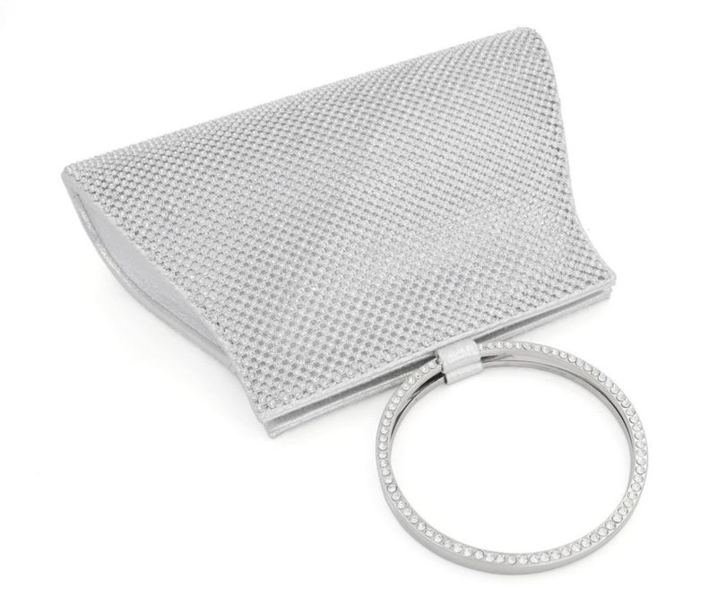 Bolso de mano MOSSMON grande plateado con cristales