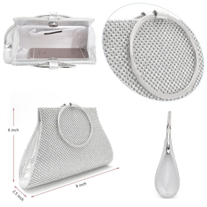 Bolso de mano MOSSMON grande plateado con cristales