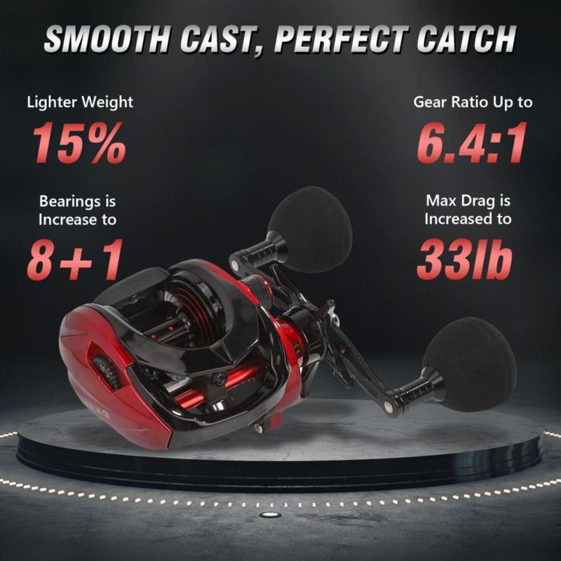 Carrete Baitcaster FEIERNOU 6.4:1 8+1 Rodamientos 33 lb