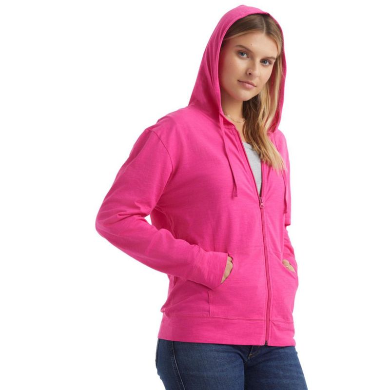 Sudadera con capucha Hanes talla S color Amaranto cremallera completa tejido slub