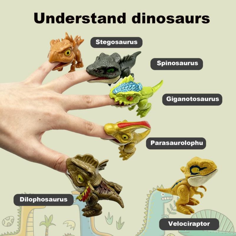 Marioneta Winbar Dinosaurios Mordedores - Pack de 6 Juguetes de Dedo
