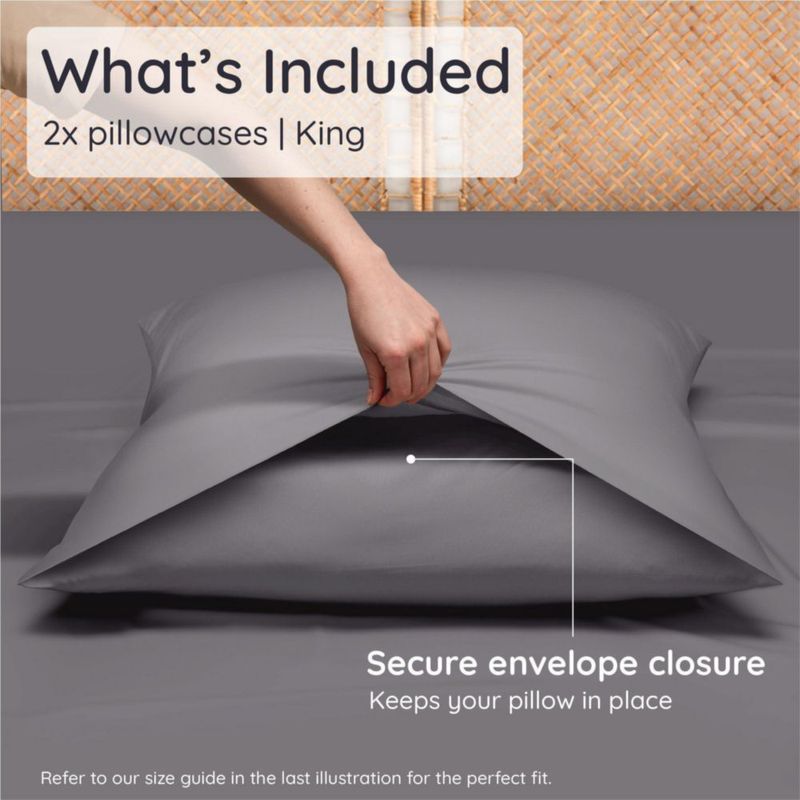 Funda de almohada Bambaw King paquete de 2 viscosa de bambú gris oscuro