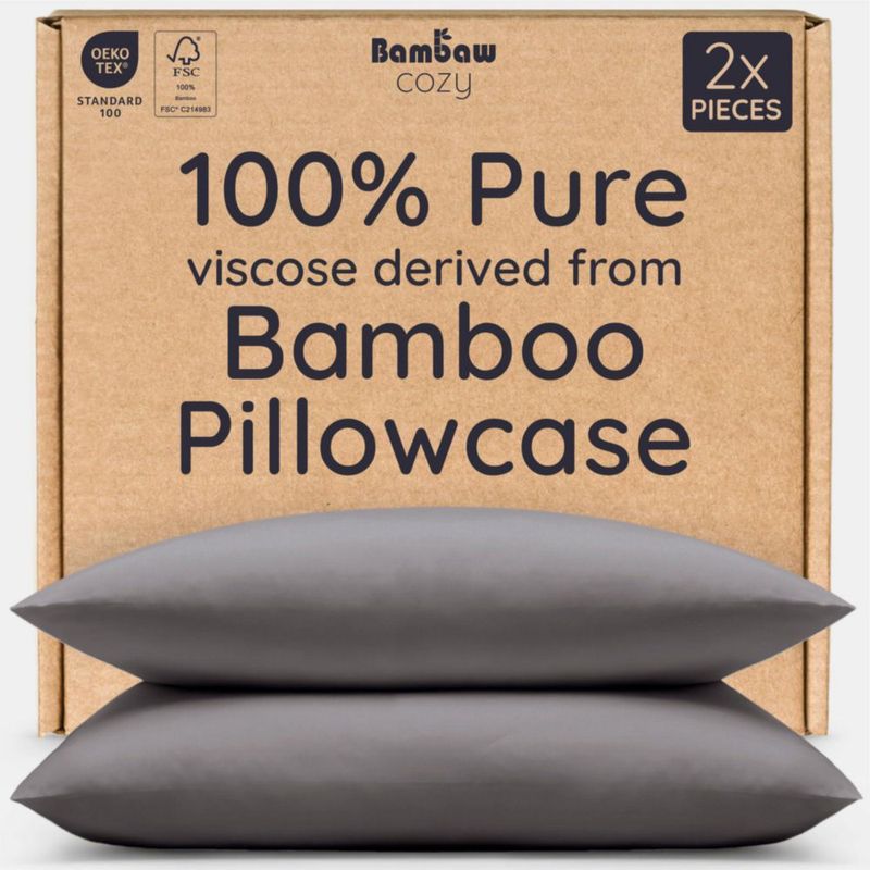 Funda de almohada Bambaw King paquete de 2 viscosa de bambú gris oscuro