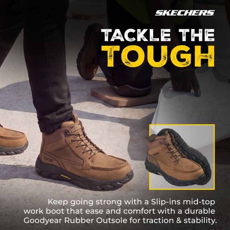 Bota Skechers Santoro de Cuero con Punta de Seguridad Tipo Moc y Entrada Deslizante
