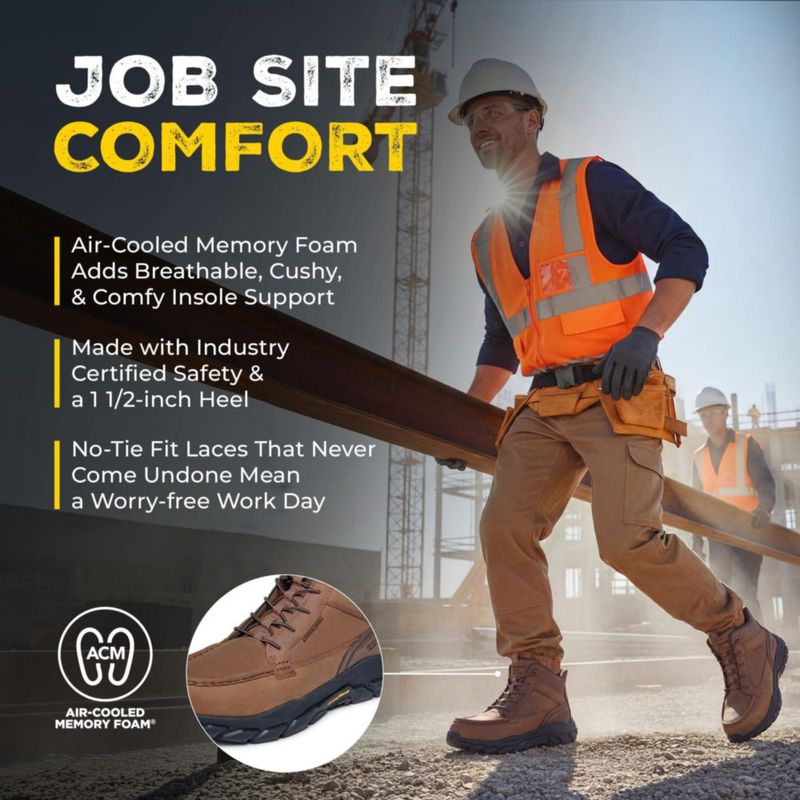 Bota Skechers Santoro de Cuero con Punta de Seguridad Tipo Moc y Entrada Deslizante