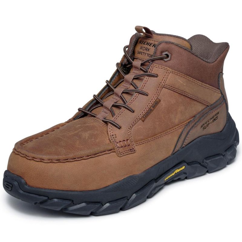 Bota Skechers Santoro de Cuero con Punta de Seguridad Tipo Moc y Entrada Deslizante