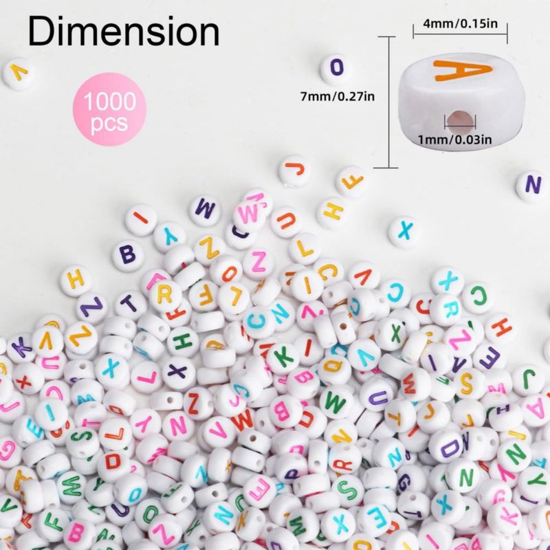 Cuentas con Letras SUTOUG 4x7 mm – 1000 uds Blanco (Alfabeto)