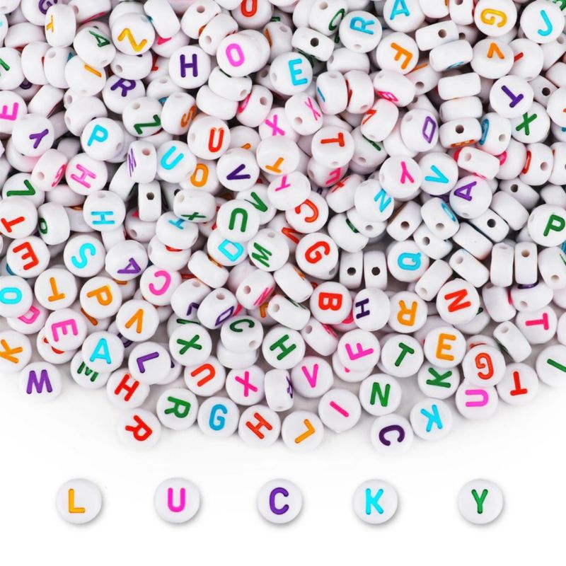 Cuentas con Letras SUTOUG 4x7 mm – 1000 uds Blanco (Alfabeto)