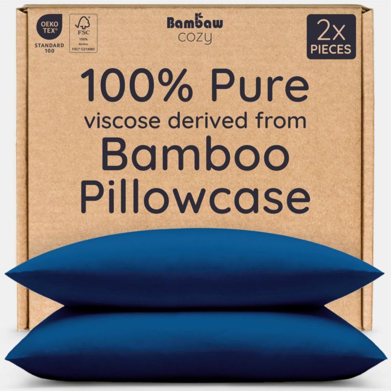 Juego de 2 fundas de almohada Bambaw King de viscosa de bambú color azul marino