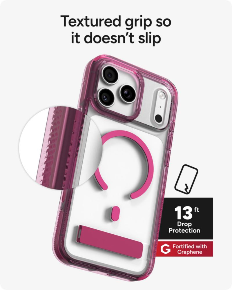 Funda ZAGG para iPhone 18/17 Pro Max rosa con soporte