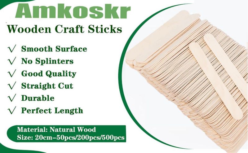 Palitos de Manualidades AMKOSKR 20 cm – Pack de 200 piezas de madera