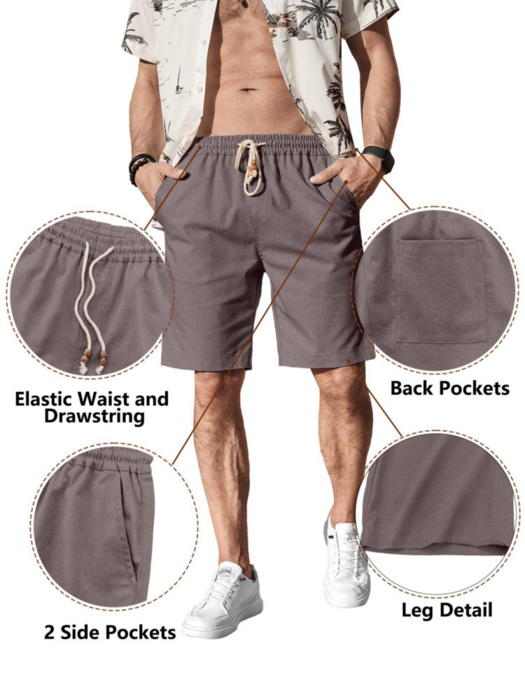 Pantalones cortos Comdecevis de algodón y lino gris oscuro talla S (32)